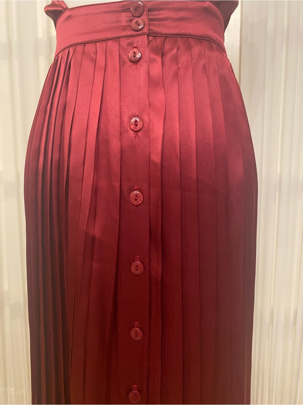 Vintage Eileen West 100% Silk Burgundy Wine Pleated Midi Dress Backless Sz S - Picture 6 of 9